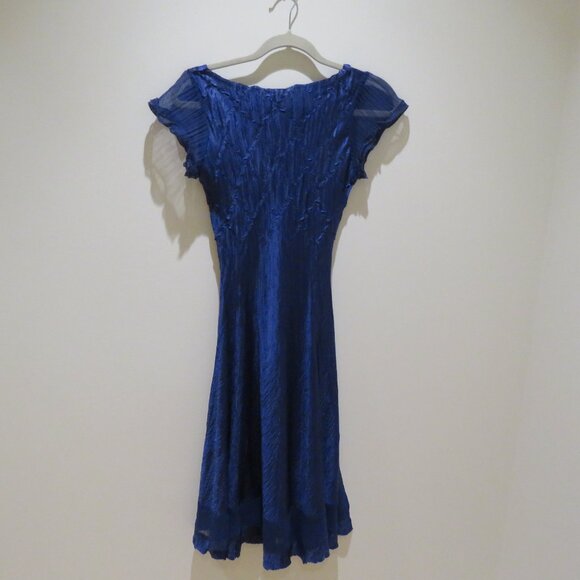 KOMAROV Crinkle Textured Satin Twirl Dress Royal Blue Feminine Evening Elegant - Picture 12 of 16
